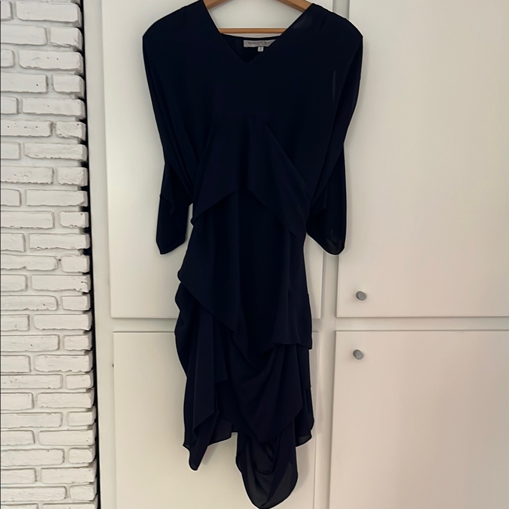 ‘Morgan Le Fay’. Flowy, Layered Dress. 100% Silk. Navy. Size Small.
